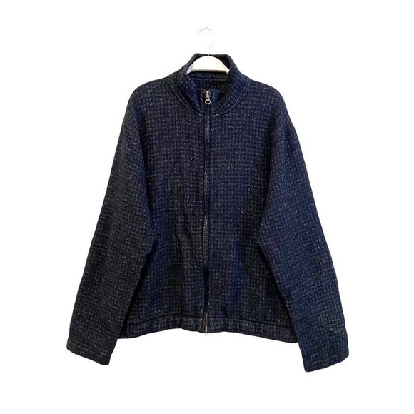 Billy Reid Men's Italian Wool Plaid Grey/Black Zip-up Bomber Jacket Size: XXL